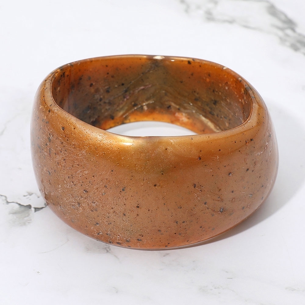 Brown Marbled Resin Chunky Wide Cuff Bracelet Bangle Bold Casual Jewelry